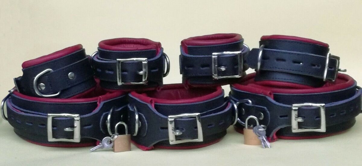 Heavy Duty Real Leather 7-Piece Bondage Restraint Set with Padlocks