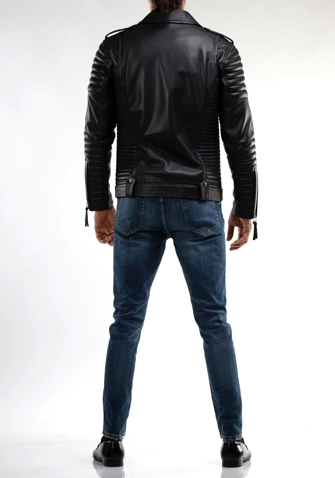 Men's Lamb Leather Brando Biker Jacket with Quilted Panels