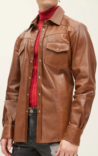 Men’s Slim Fit Lamb Leather Shirt – Full Sleeve Leather Shirt in 3 Colors