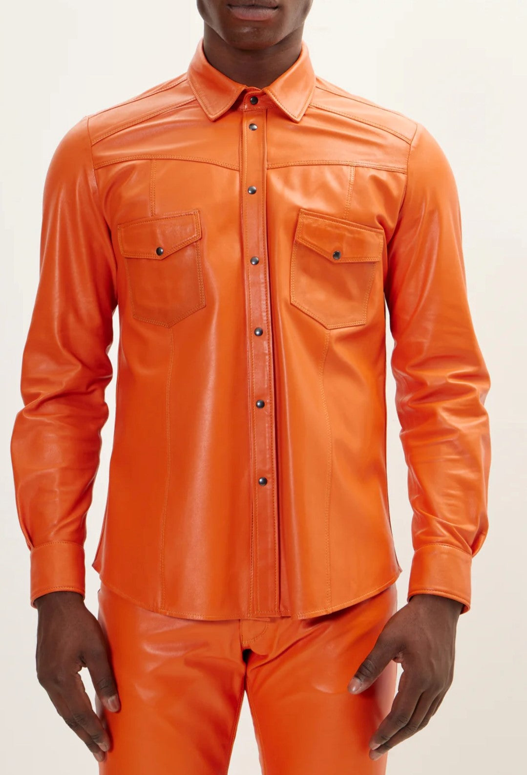 Men’s Slim Fit Lamb Leather Shirt – Full Sleeve Leather Shirt in 3 Colors