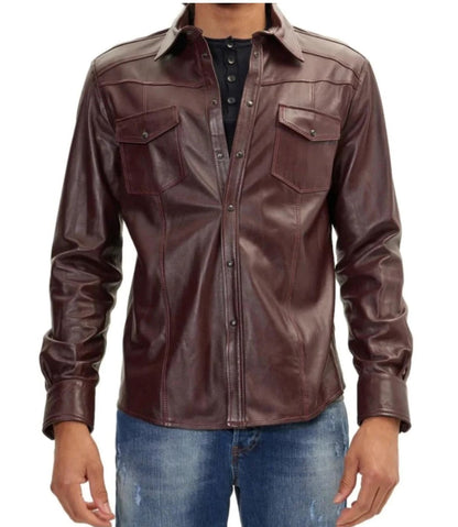 Men’s Slim Fit Lamb Leather Shirt – Full Sleeve Leather Shirt in 3 Colors