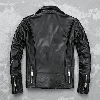 Men’s Classic Brando Leather Biker Jacket – Studded Lapels & Zip Cuffs