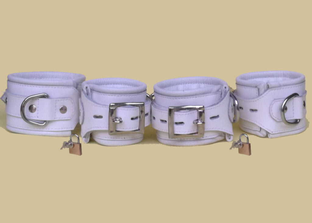 Heavy Duty Leather Bondage Restraint Set – 4-Piece Padded Cuffs with Locking Buckles