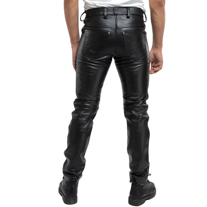 Men’s Cowhide Leather Biker Pants – 501 Style Motorcycle Jeans