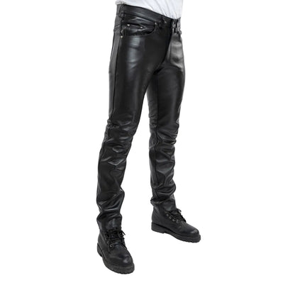 Men’s Cowhide Leather Biker Pants – 501 Style Motorcycle Jeans
