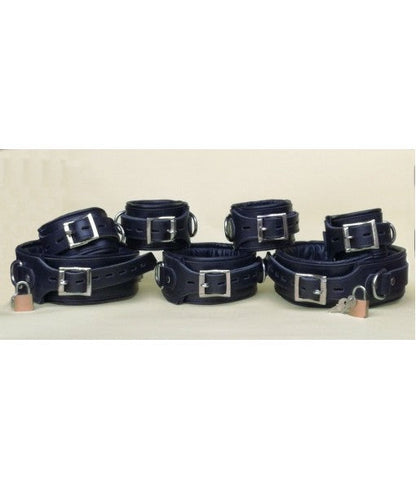 Heavy Duty Real Leather 7-Piece Bondage Restraint Set with Padlocks