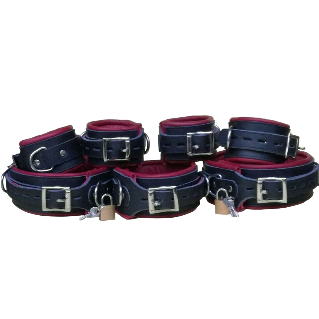 7-Piece Real Leather Padded Bondage Set – Heavy Duty with Free Padlocks