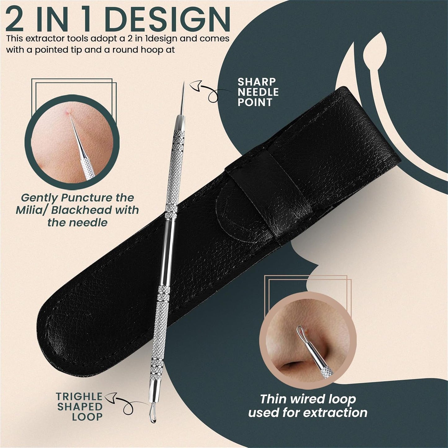 Skin Milia Remover Tool and Comedone Extractor Tool. Double Ended Loop & Sharp Zit/Pimple Popper Tool Kit. Stainless Steel Ear Blackhead Remover Tools Professional Pimple Extractor Tool for Acne