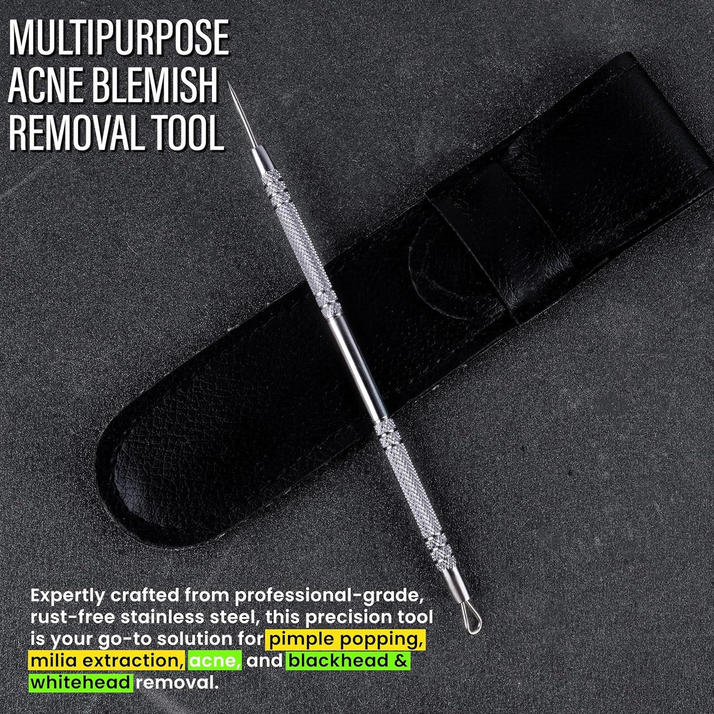 Skin Milia Remover Tool and Comedone Extractor Tool. Double Ended Loop & Sharp Zit/Pimple Popper Tool Kit. Stainless Steel Ear Blackhead Remover Tools Professional Pimple Extractor Tool for Acne