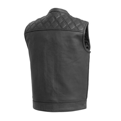 Men's Cowhide Leather Biker Vest with Contrast Stitching