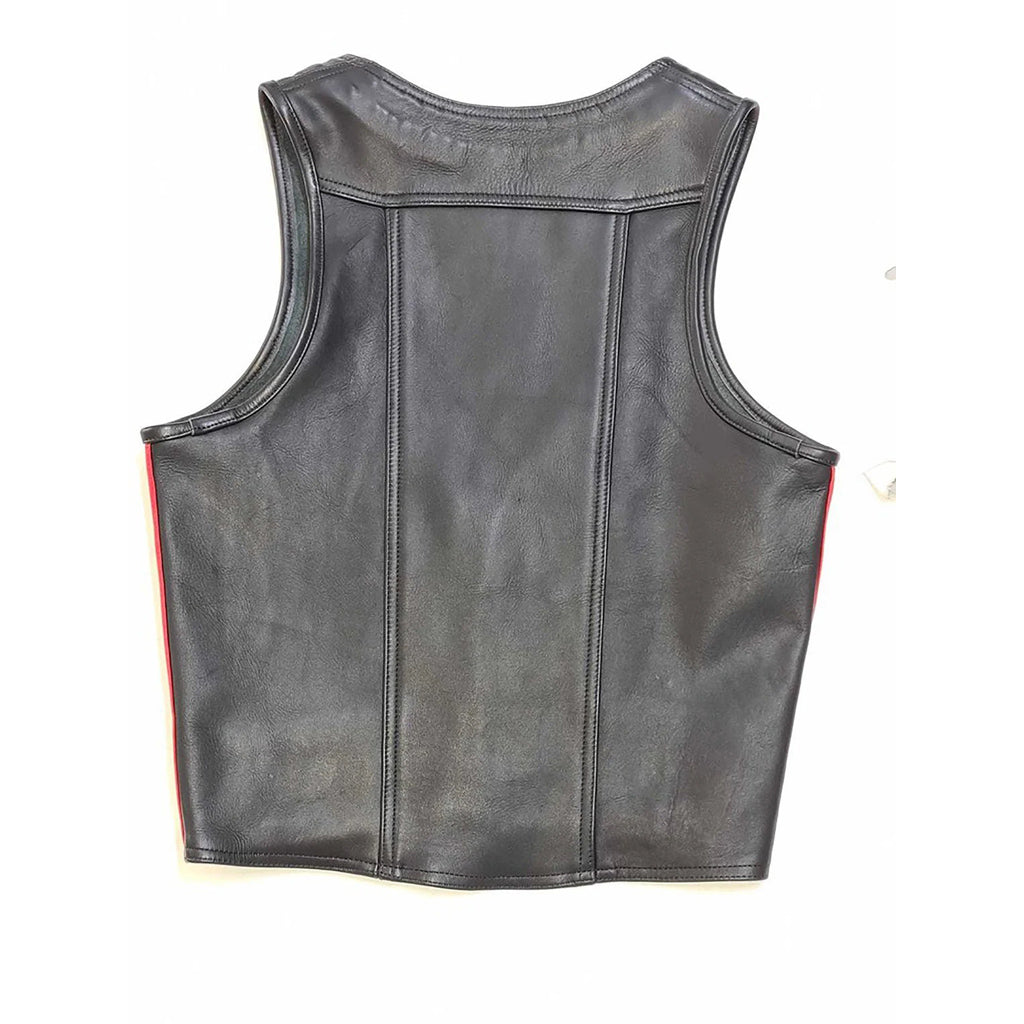 Men's Real Cowhide Leather Bartender Vest with Side Stripes – Front Open Design