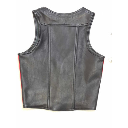 Men's Real Cowhide Leather Bartender Vest with Side Stripes – Front Open Design