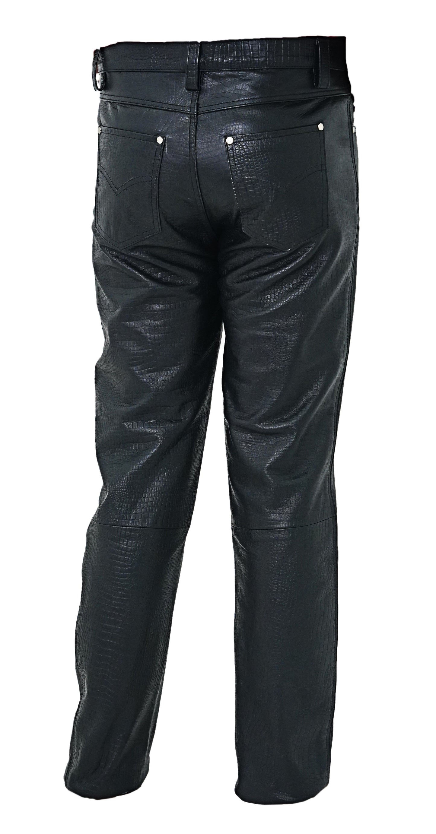 Men's Crocodile Print Cowhide Leather Biker Pants – 5 Pocket Style