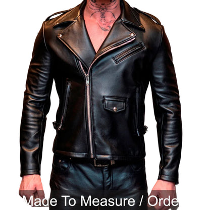 Men’s Genuine Cowhide Leather Biker Jacket – Classic Black Brando Style