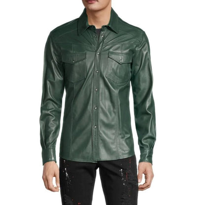 Men’s Slim Fit Lamb Leather Shirt – Full Sleeve Leather Shirt in 3 Colors