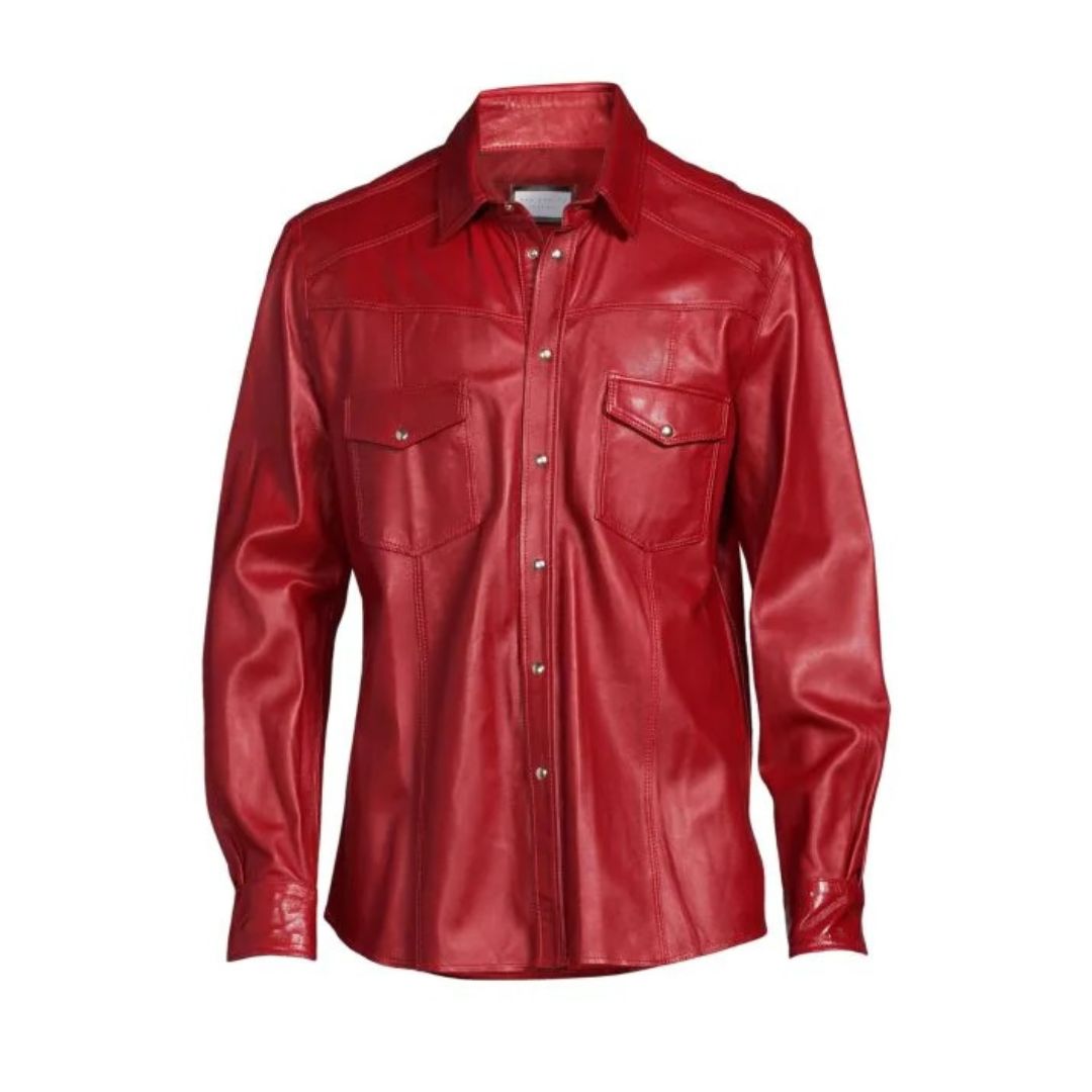 Men’s Slim Fit Lamb Leather Shirt – Full Sleeve Leather Shirt in 3 Colors