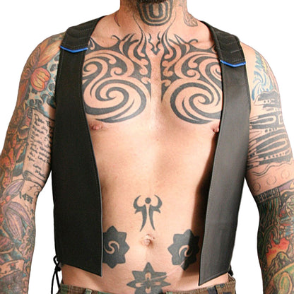 Men’s Genuine Leather Bartender Vest with Lace-Up Sides & Quilted Design