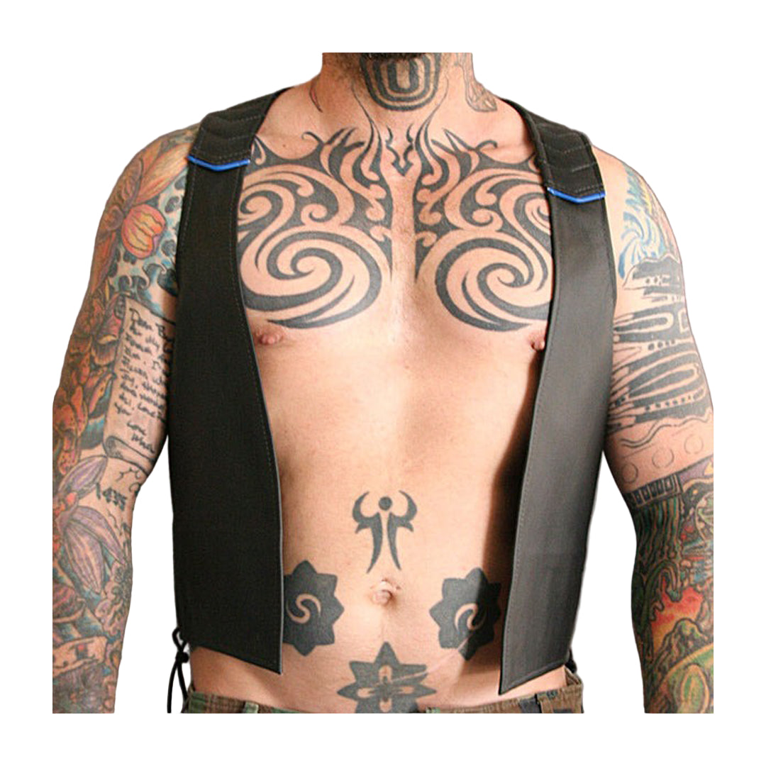 Men’s Genuine Leather Bartender Vest with Quilted Panels, Lace-Up Sides & Colored Trims