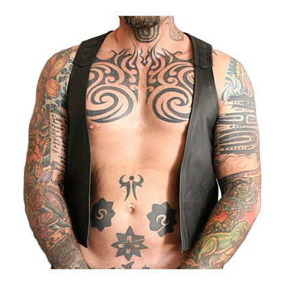 Men’s Genuine Leather Bartender Vest with Quilted Panels, Lace-Up Sides & Colored Trims