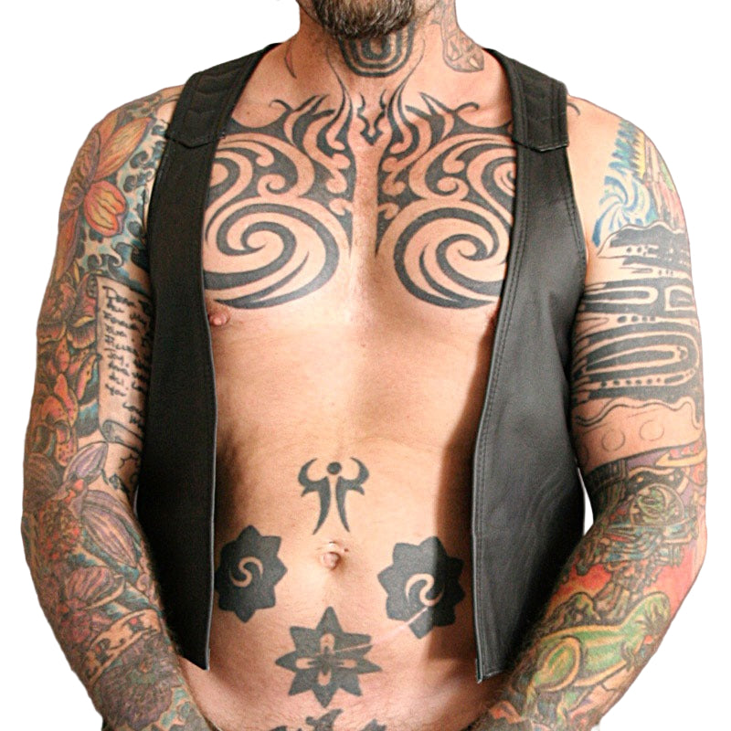 Men’s Genuine Leather Bartender Vest with Lace-Up Sides & Quilted Design