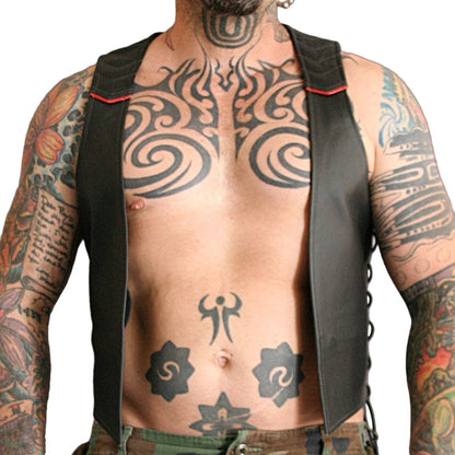 Men’s Genuine Leather Bartender Vest with Lace-Up Sides & Quilted Design