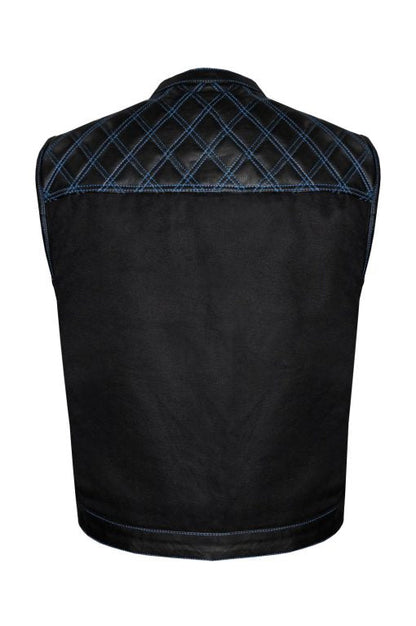 Men's Cowhide Leather Biker Vest with Contrast Stitching