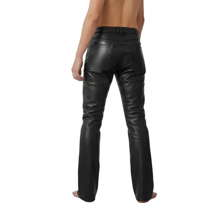 Men’s Slim Fit Cow Leather Pants with Lace‑Up Front Panels
