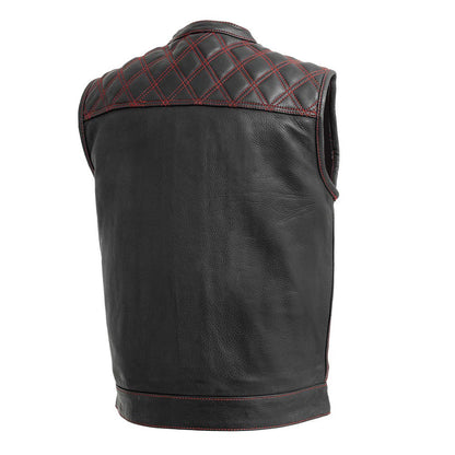 Men's Cowhide Leather Biker Vest with Contrast Stitching