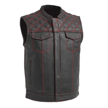 Men's Cowhide Leather Biker Vest with Contrast Stitching
