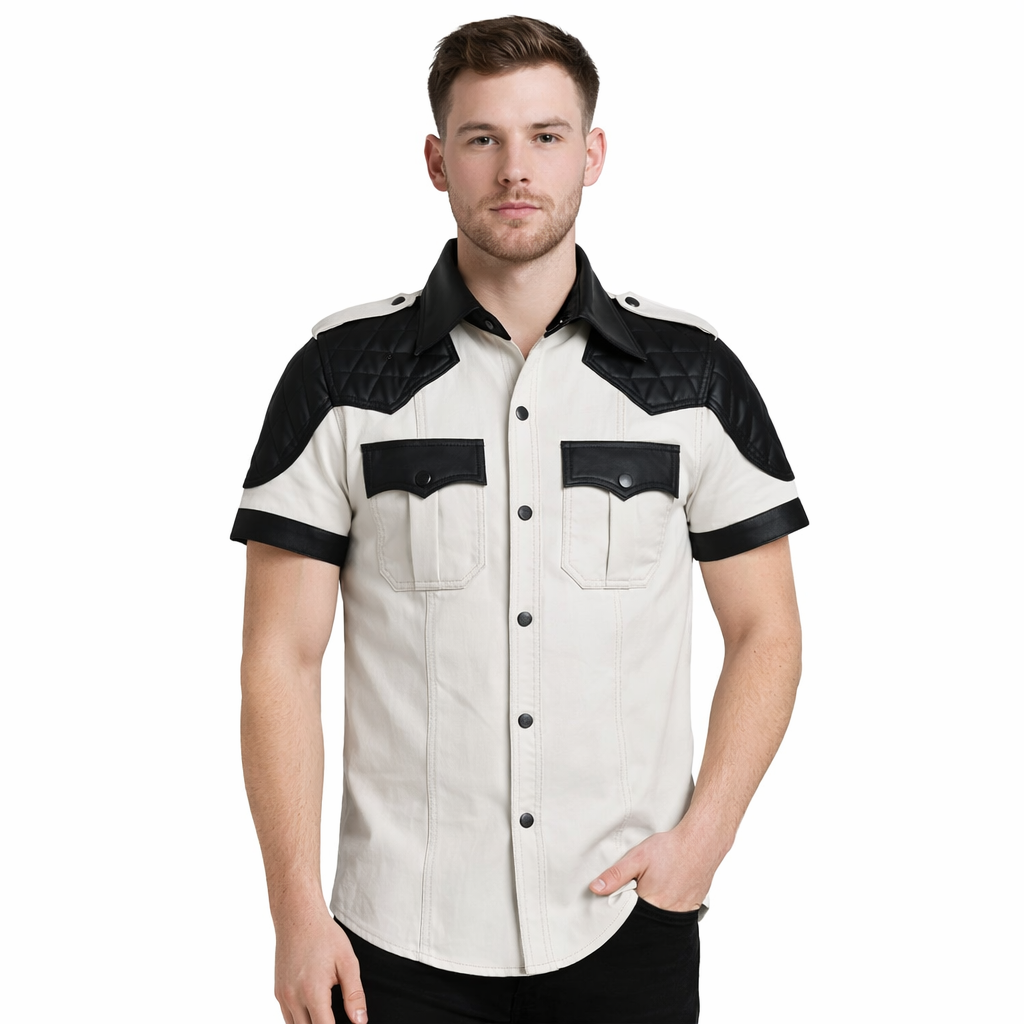 Men's Lamb Leather Police Shirt with Quilted Panels – Club & BLUF Style