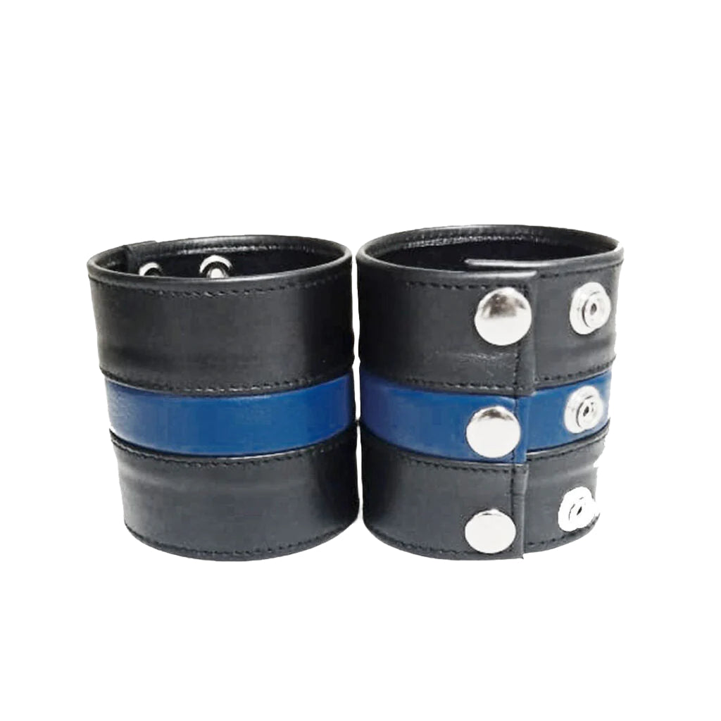 BDSM Leather Handcuffs – Black & Blue Bondage Restraints for Master Slave Play