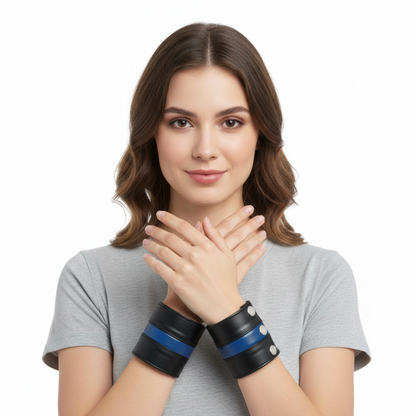 BDSM Leather Handcuffs – Black & Blue Bondage Restraints for Master Slave Play