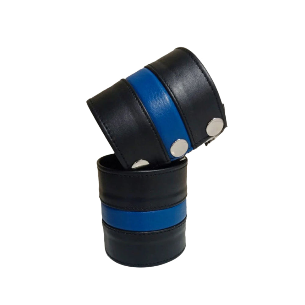 BDSM Leather Handcuffs – Black & Blue Bondage Restraints for Master Slave Play