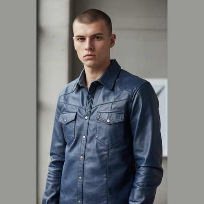 Men’s Slim Fit Lambskin Leather Button-Up Shirt in Multiple Colors