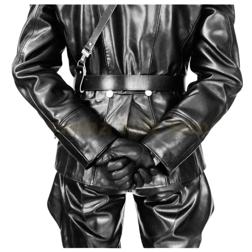 Men’s Cowhide Leather BLUF Shirt Jacket with White Piping Detailing