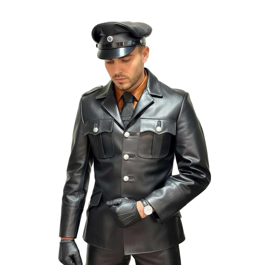 Men’s Cowhide Leather BLUF Shirt Jacket with White Piping Detailing