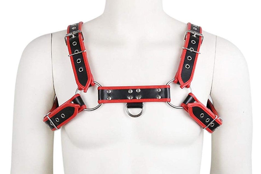 Men’s Leather Lingerie Chest Harness – Adjustable PU Straps with O-Rings