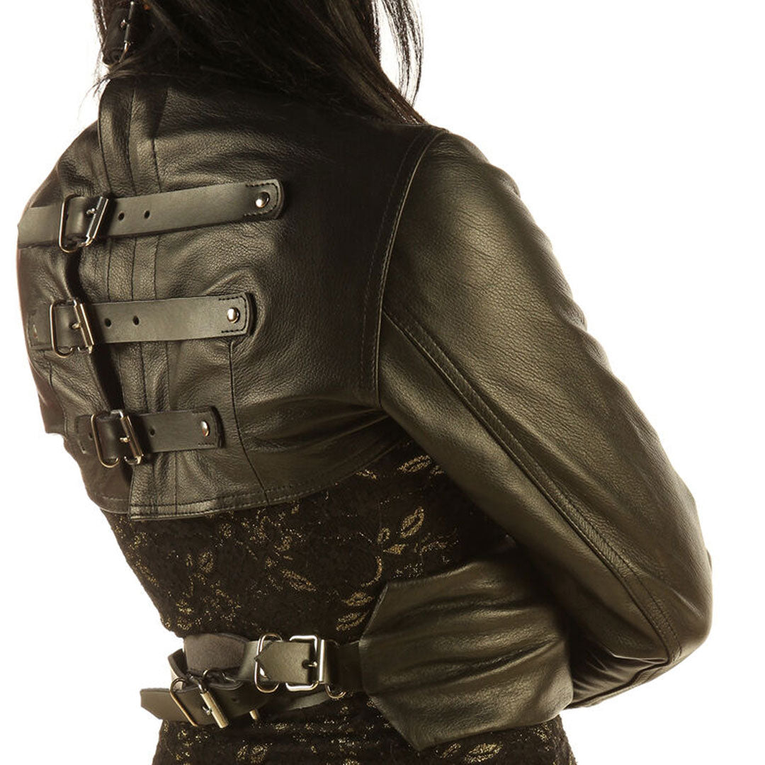 Women's Leather Bolero Straitjacket with Adjustable Straps & Arm Locks