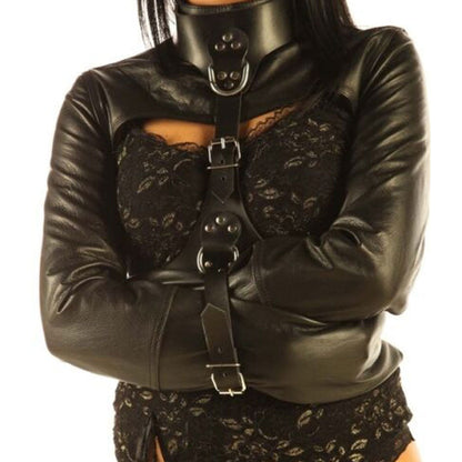 Women's Leather Bolero Straitjacket with Adjustable Straps & Arm Locks