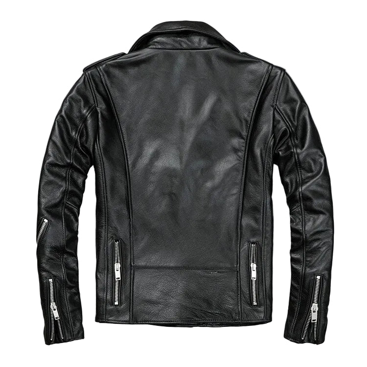 Men’s Classic Brando Leather Biker Jacket – Studded Lapels & Zip Cuffs