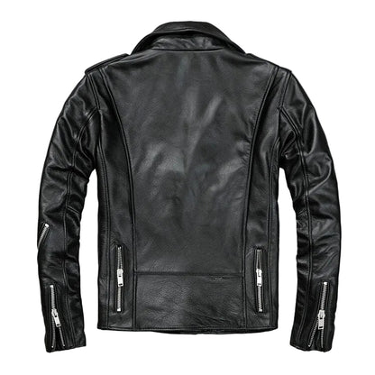 Men’s Classic Brando Leather Biker Jacket – Studded Lapels & Zip Cuffs