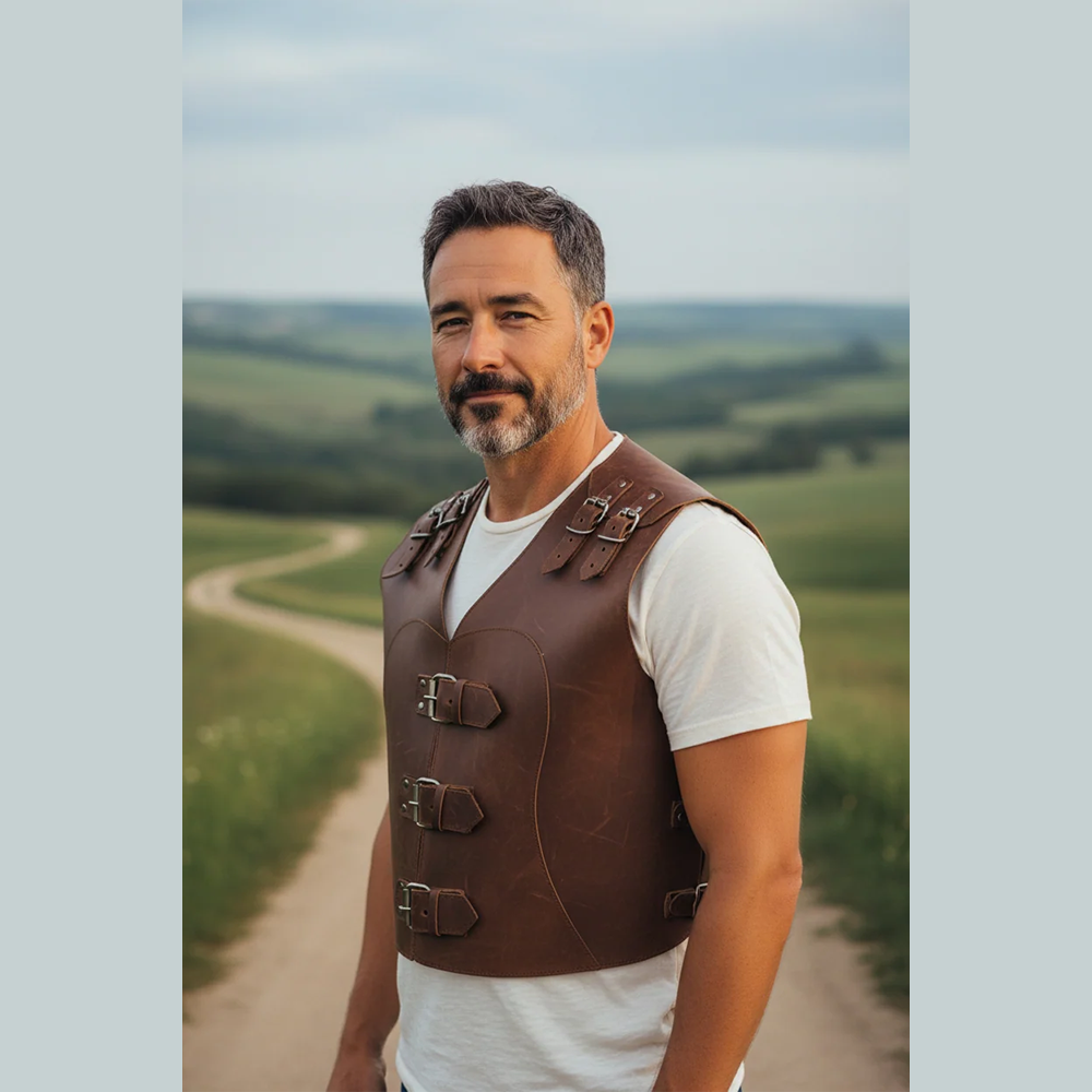 Handmade Vintage Thick Leather Biker Vest for Men – Steampunk Chopper Style