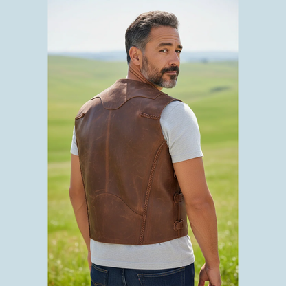 Handmade Vintage Thick Leather Biker Vest for Men – Steampunk Chopper Style
