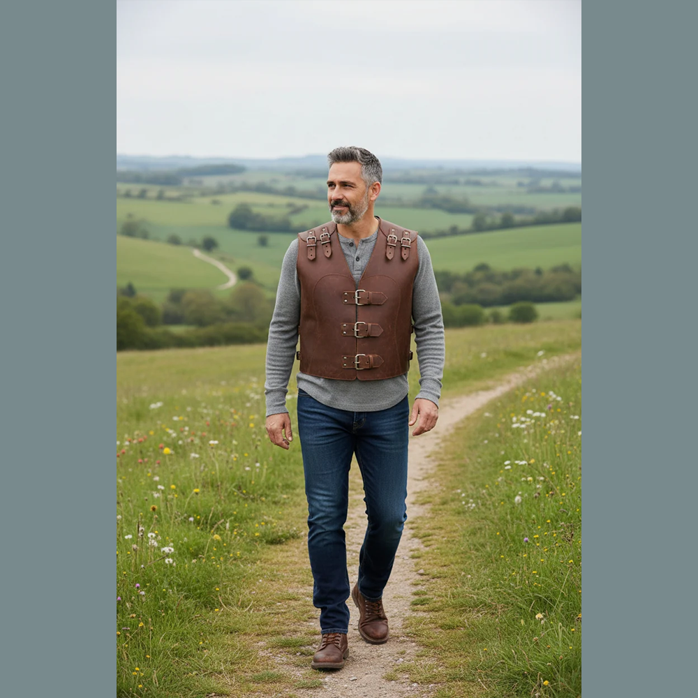 Handmade Vintage Thick Leather Biker Vest for Men – Steampunk Chopper Style