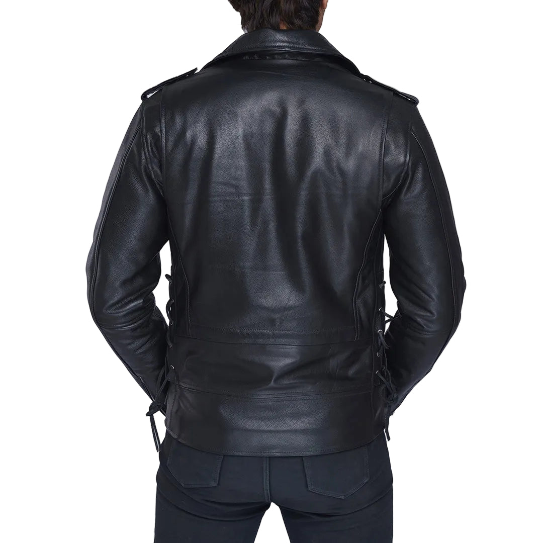 Men's Classic Brando Biker Jacket in Real Natural Grain Leather