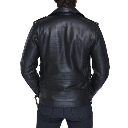 Men's Classic Brando Biker Jacket in Real Natural Grain Leather