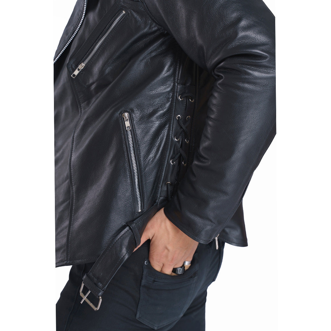 Men's Classic Brando Biker Jacket in Real Natural Grain Leather