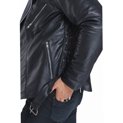 Men's Classic Brando Biker Jacket in Real Natural Grain Leather