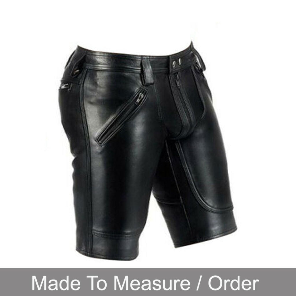 Men’s Black Cowhide Leather Club Shorts with Optional Back Zip