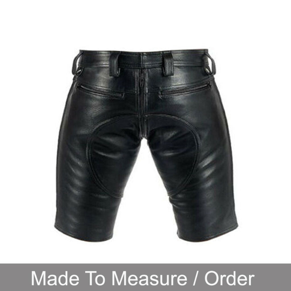 Men’s Black Cowhide Leather Club Shorts with Optional Back Zip